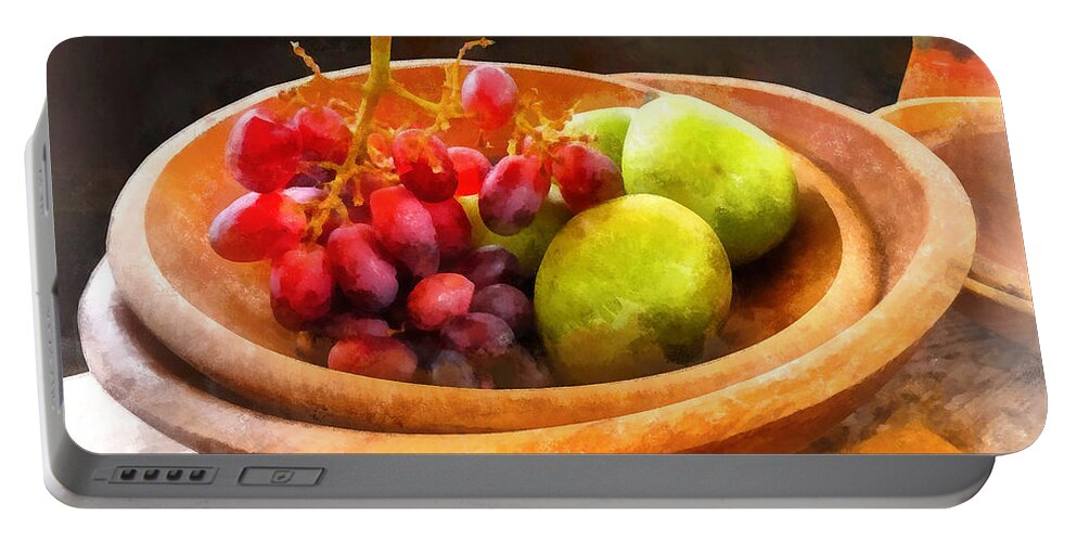 Grape Portable Battery Charger featuring the photograph Bowl of Red Grapes and Pears by Susan Savad