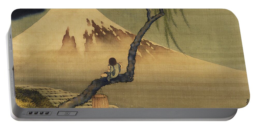 Katsushika Hokusai Portable Battery Charger featuring the painting Boy Viewing Mount Fuji by Katsushika Hokusai