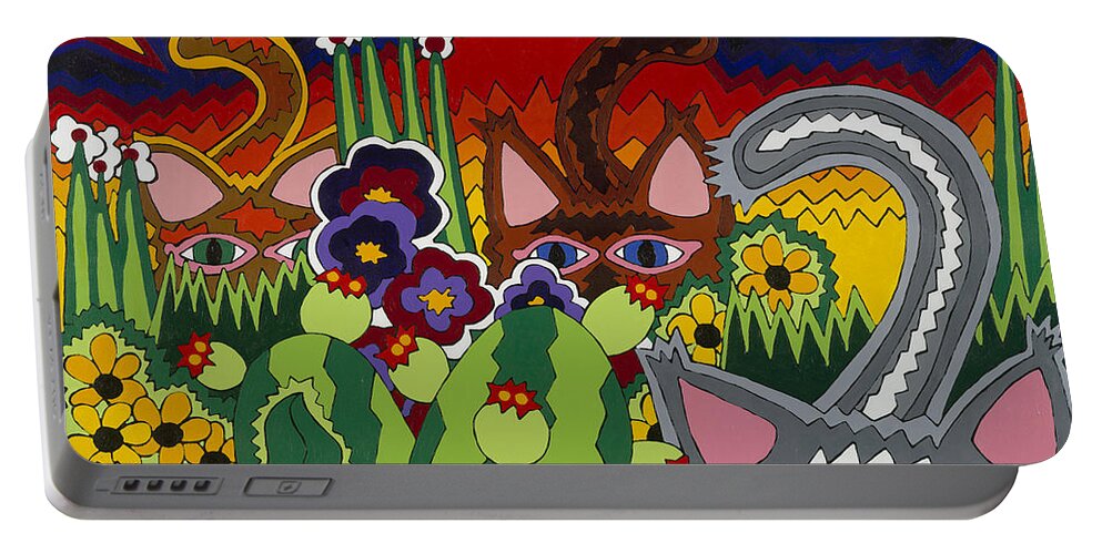 Cats Portable Battery Charger featuring the painting Boys Night Out by Rojax Art