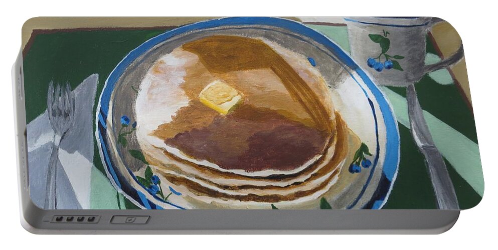 Pancakes Portable Battery Charger featuring the painting Breakfast Is Served by C E Dill
