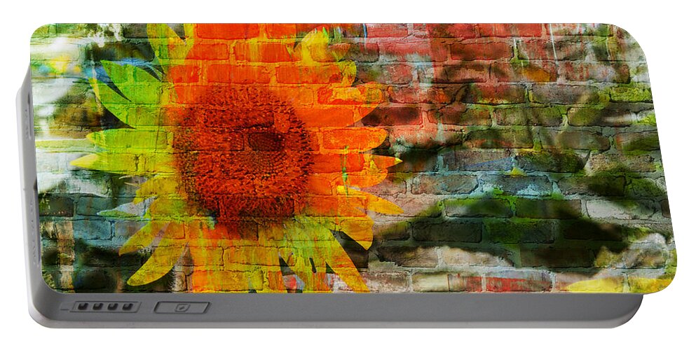 Sunflowers Portable Battery Charger featuring the photograph Bricks and Sunflowers by Alice Gipson