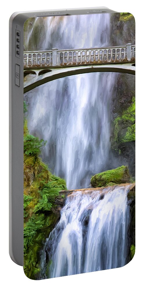 Multnomah Portable Battery Charger featuring the painting Bridge at Multnomah Falls by Dominic Piperata