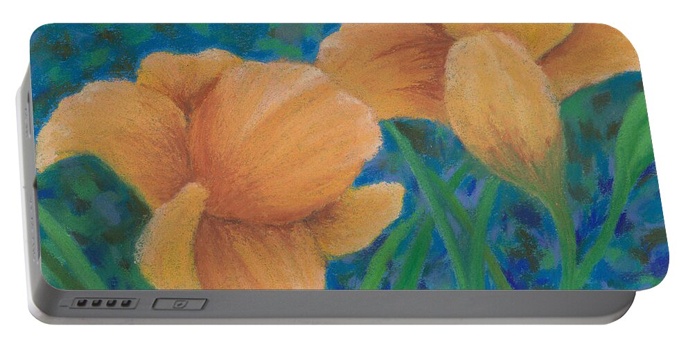 Lilies Portable Battery Charger featuring the pastel Bright Lightness by Anne Katzeff