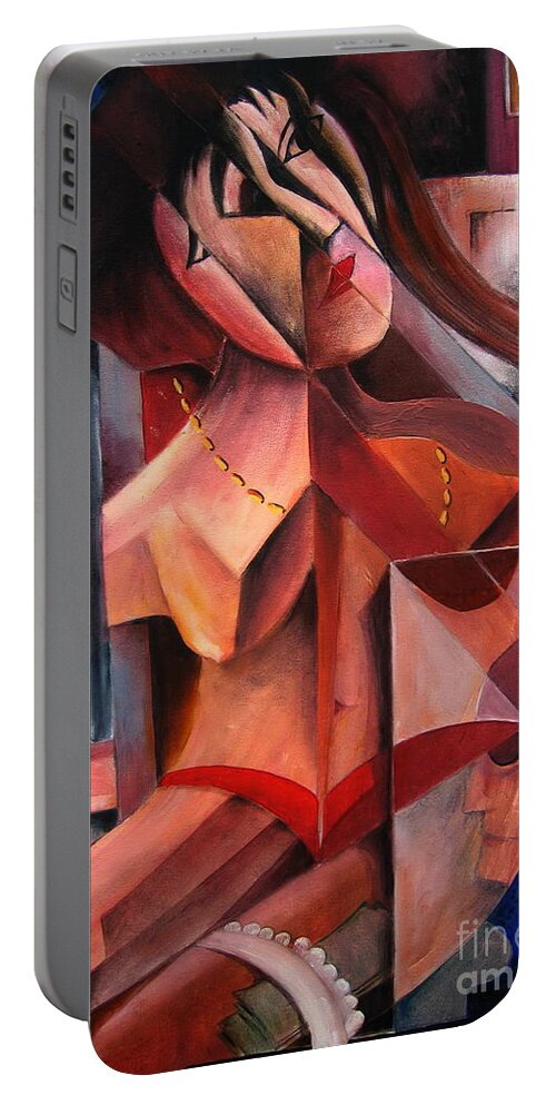 Val Byrne Portable Battery Charger featuring the painting Compensations.. well ? by Val Byrne