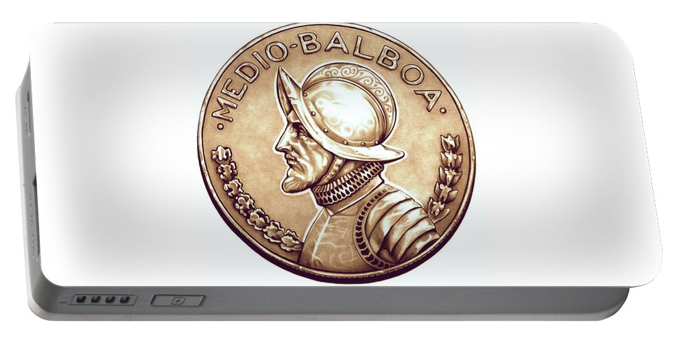 Coin Portable Battery Charger featuring the drawing Bronze Balboa by Fred Larucci