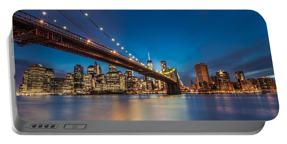 Cityscape Portable Battery Charger featuring the photograph Brooklyn Bridge - Manhattan Skyline by Larry Marshall