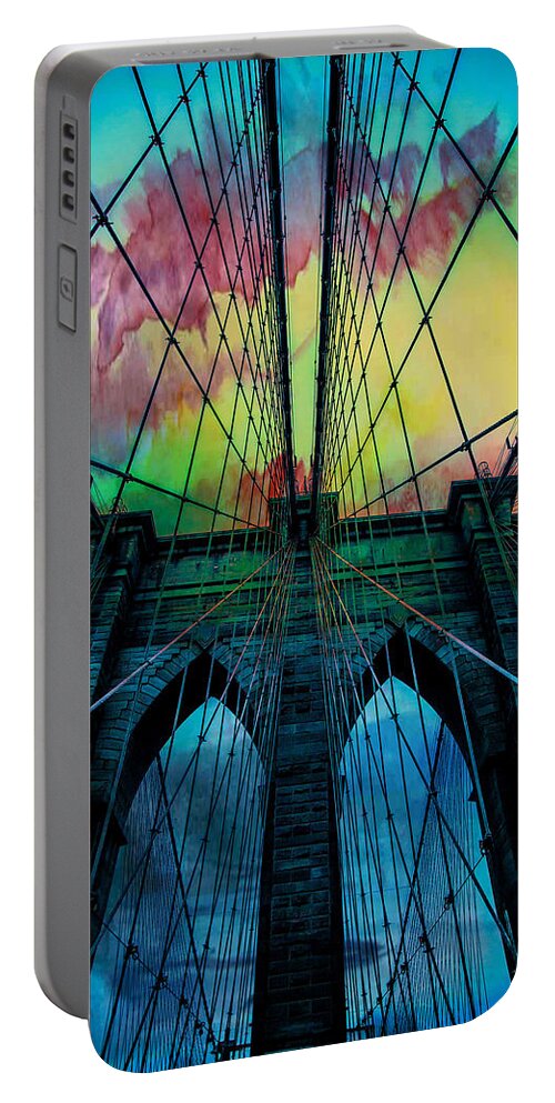 Brooklyn Bridge Portable Battery Charger featuring the digital art Psychedelic Skies by Az Jackson