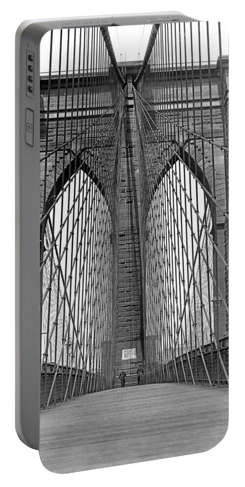 Arch Portable Battery Charger featuring the photograph Brooklyn Bridge Promenade by Underwood Archives