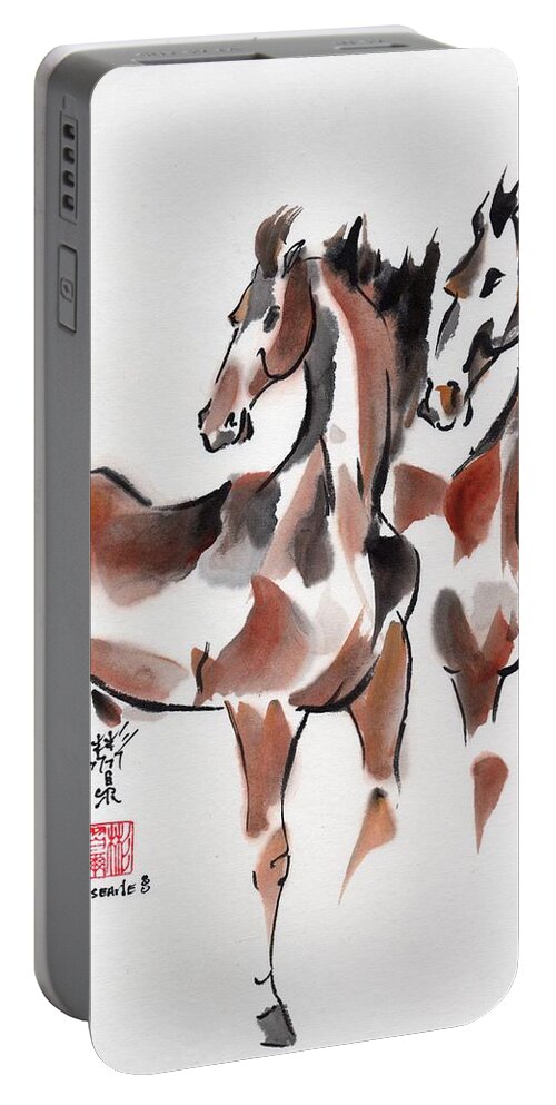 Chinese Brush Painting Portable Battery Charger featuring the painting Brothers by Bill Searle