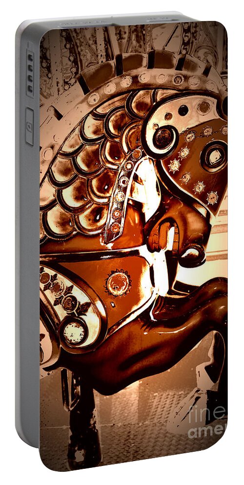 Carousel Portable Battery Charger featuring the digital art Brown Carousel Horse by Patty Vicknair
