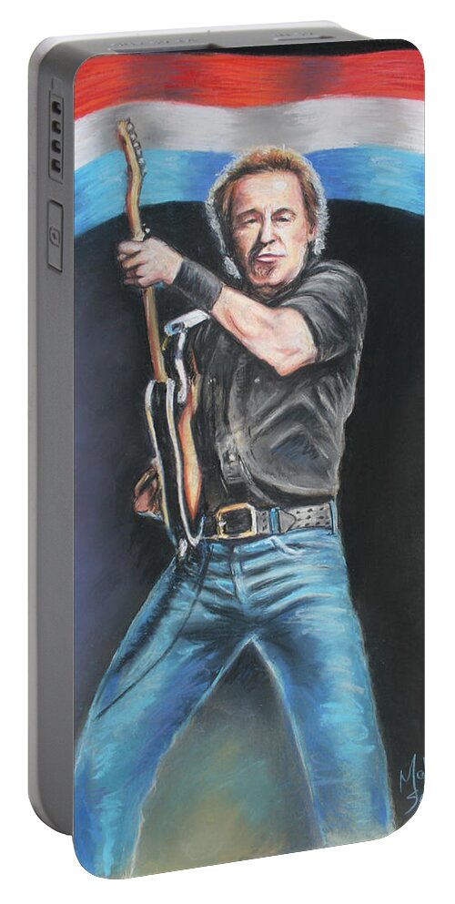 Bruce Springsteen Portable Battery Charger featuring the pastel Bruce Springsteen by Melinda Saminski