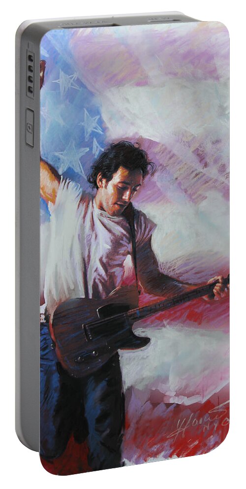 Singer Portable Battery Charger featuring the mixed media Bruce Springsteen The Boss by Viola El