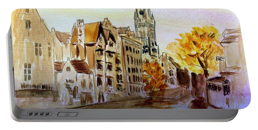 Architecture Portable Battery Charger featuring the painting Brugges Belgium by Donna Walsh