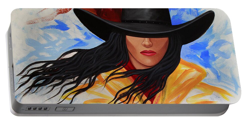 Cowgirl Portable Battery Charger featuring the painting Brushstroke Cowgirl #3 by Lance Headlee