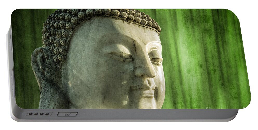 Statue Portable Battery Charger featuring the photograph Buddha - bamboo by Hannes Cmarits