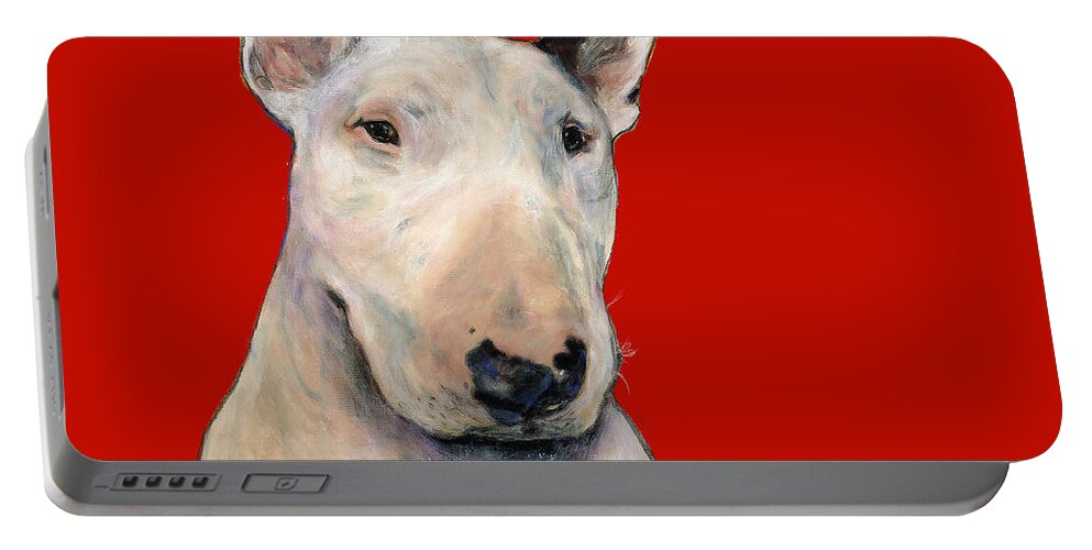 Dogs Portable Battery Charger featuring the painting Bull Terrier On Red by Dale Moses