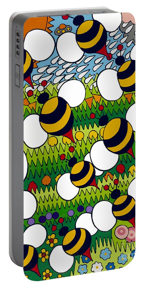 Bees Portable Battery Charger featuring the painting Bumble by Rojax Art