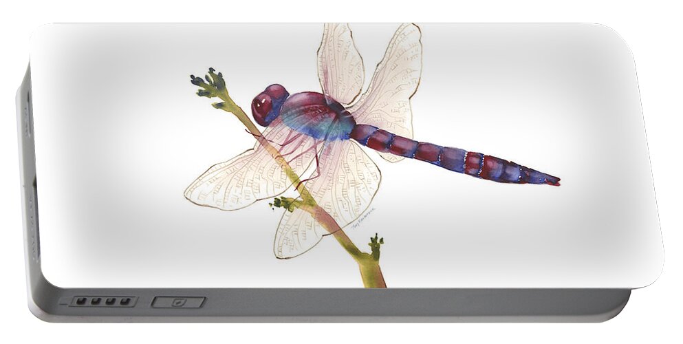 Red Portable Battery Charger featuring the painting Burgundy Dragonfly by Amy Kirkpatrick