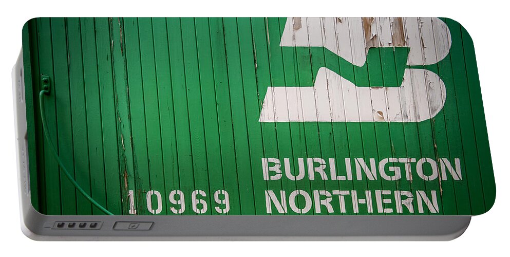 Green Portable Battery Charger featuring the photograph Burlington Northern Logo by Paul Freidlund
