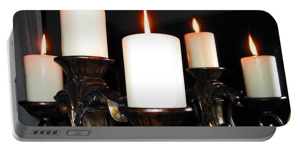 Burning Candles Portable Battery Charger featuring the photograph Burning Candles and Reflections by Connie Fox