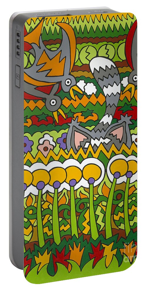 Garden Portable Battery Charger featuring the painting Busted by Rojax Art