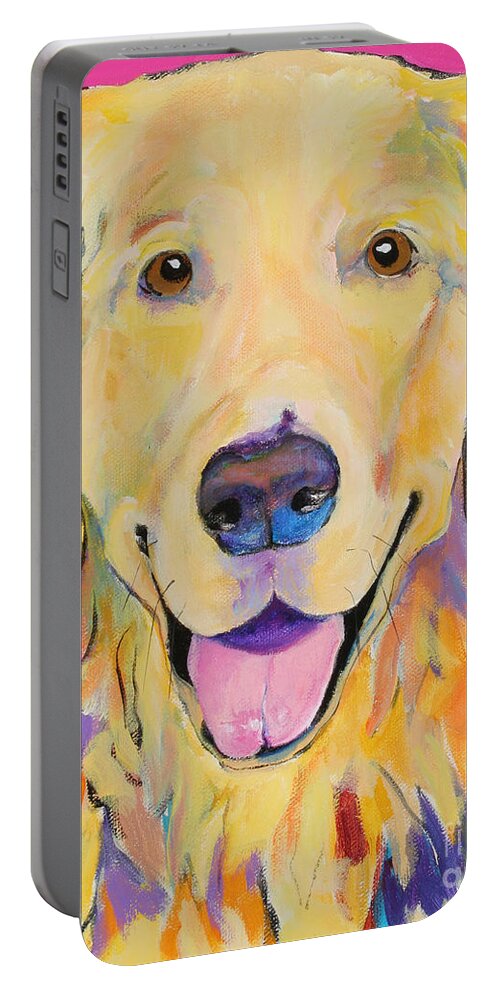 Golden Retriever Portable Battery Charger featuring the painting Buster by Pat Saunders-White