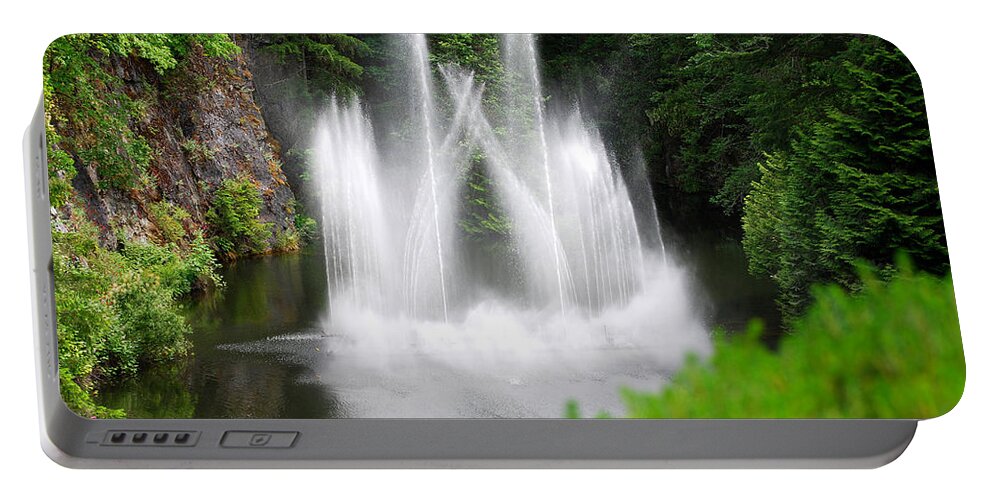 Butchart Gardens Waterfalls Portable Battery Charger featuring the photograph Butchart Gardens Waterfalls by Lisa Phillips