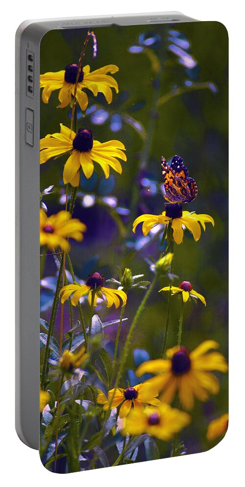 Wildflowers And Butterflies Portable Battery Charger featuring the digital art Butterfly On Black Eyed Susans by Pamela Smale Williams
