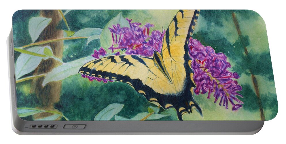 Butterfly Portable Battery Charger featuring the painting Butterfly Bush by Jill Ciccone Pike