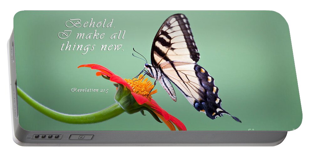 Scripture Art Portable Battery Charger featuring the photograph Butterfly on Sunflower with Scripture by Jill Lang