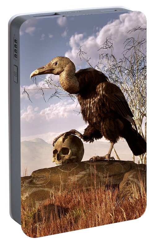 Vulture Portable Battery Charger featuring the digital art Buzzard with a Skull by Daniel Eskridge