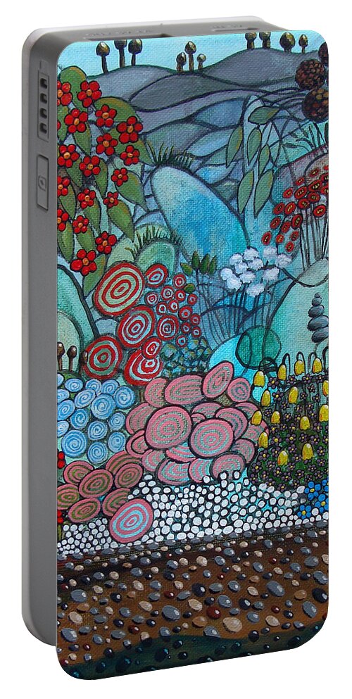 Landscape Portable Battery Charger featuring the painting By The Bay by Mindy Huntress