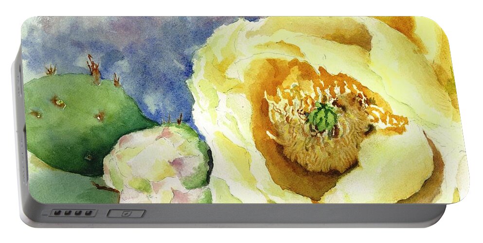 Southwest Portable Battery Charger featuring the painting Cactus in Bloom by Maria Hunt
