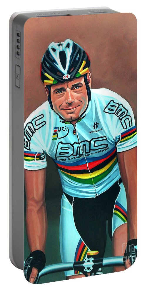 Cadel Evans Portable Battery Charger featuring the painting Cadel Evans by Paul Meijering
