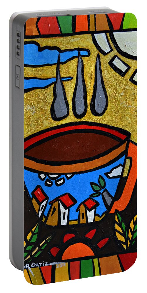 Red Portable Battery Charger featuring the painting Cafe Criollo by Oscar Ortiz