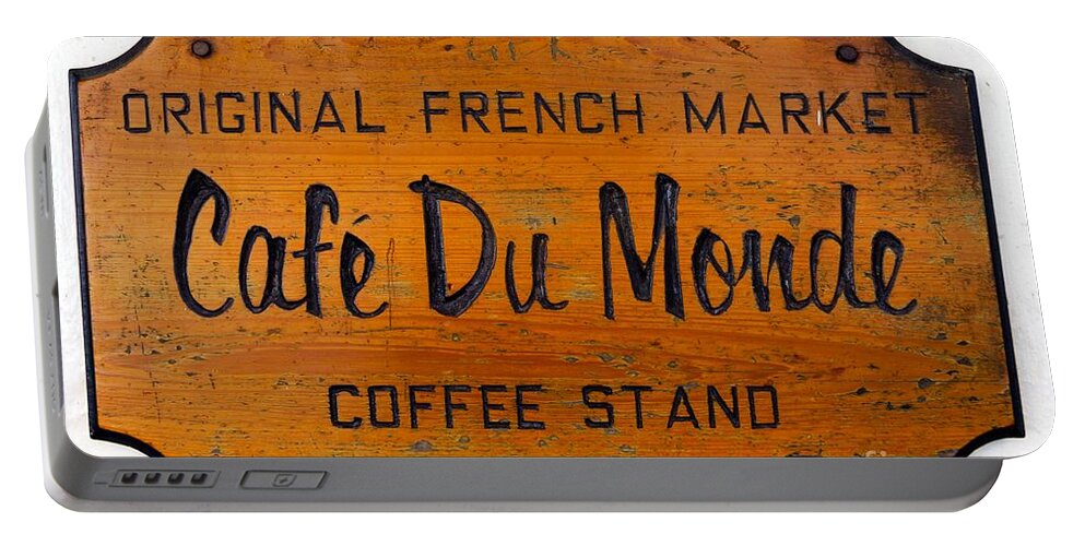 America Portable Battery Charger featuring the photograph Cafe Du Monde Sign in New Orleans Louisiana by Paul Velgos