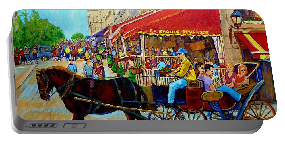 Cafe La Grande Terrasse Portable Battery Charger featuring the painting Cafe La Grande Terrasse by Carole Spandau