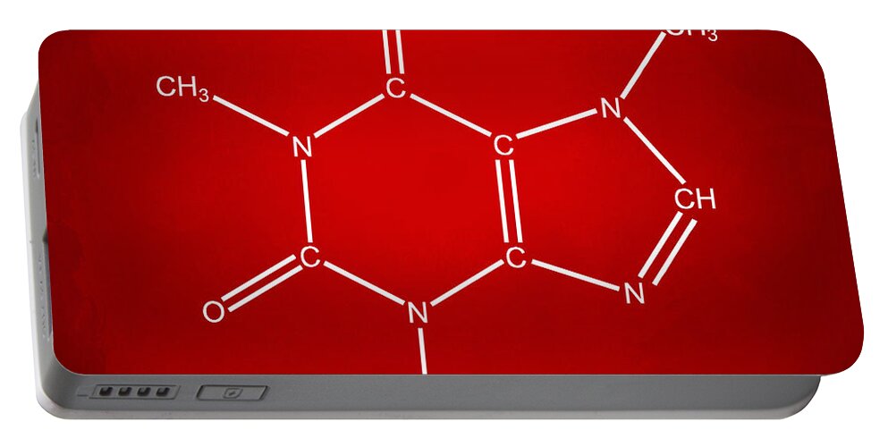 Caffeine Portable Battery Charger featuring the digital art Caffeine Molecular Structure Red by Nikki Marie Smith