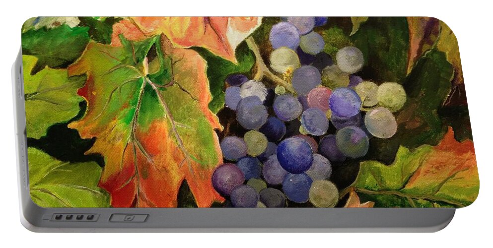 Grapes Portable Battery Charger featuring the painting California Vineyards by Alan Lakin