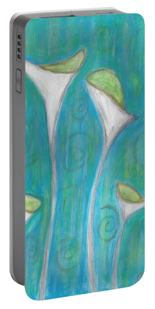 Calla Lilies Portable Battery Charger featuring the painting Calla Lilies by Carol Eliassen
