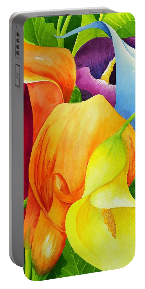 Flower Paintings Portable Battery Charger featuring the painting Calla Lily Rainbow by Janis Grau