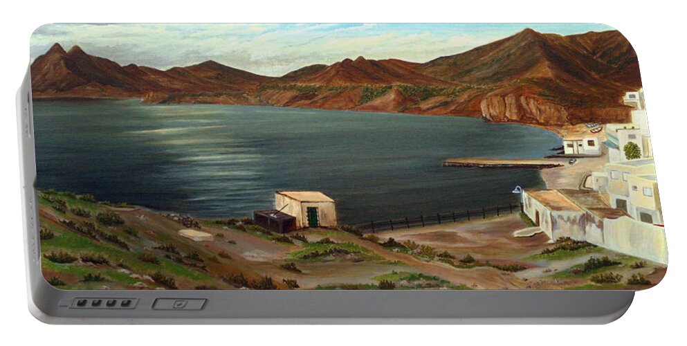 Sea Portable Battery Charger featuring the painting Calm Bay by Angeles M Pomata