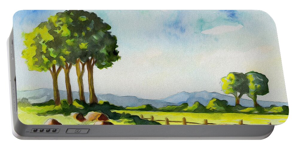 Trees Portable Battery Charger featuring the painting Calm day by Anthony Mwangi