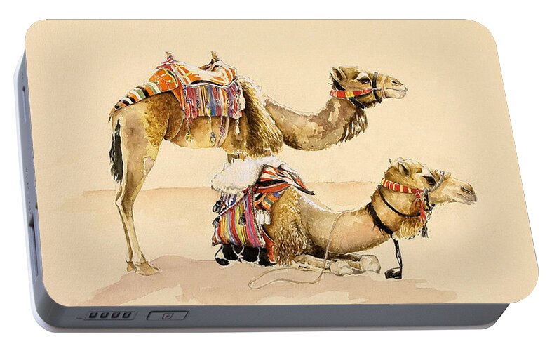 Camel Portable Battery Charger featuring the painting Camels from Petra by Alison Cooper