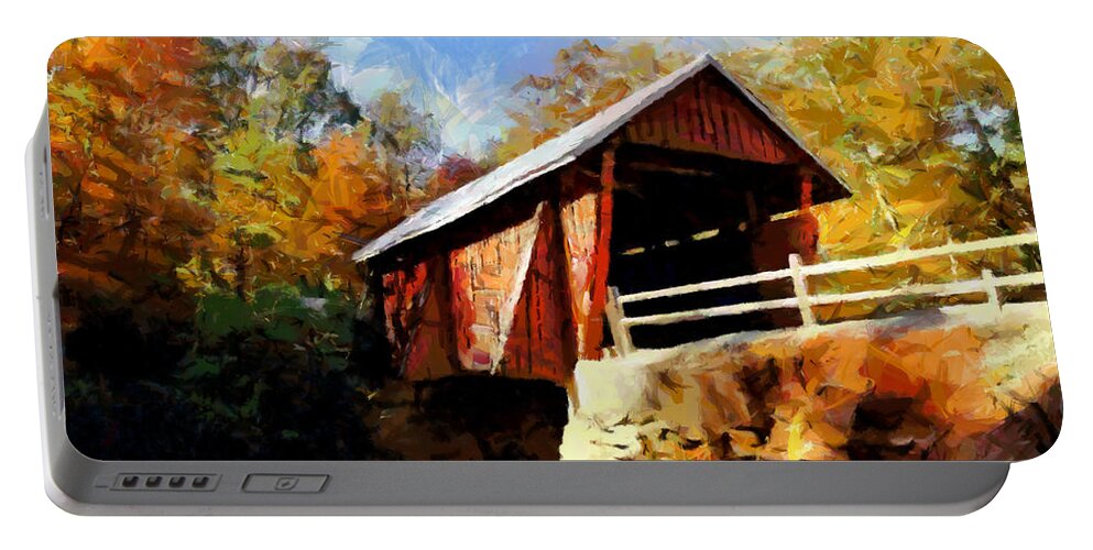 Covered Bridge Portable Battery Charger featuring the painting Campbell's Covered Bridge by Lynne Jenkins