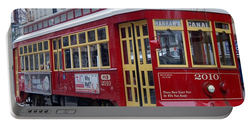 Trolley Portable Battery Charger featuring the photograph Canal Streetcar NOLA by Christopher James