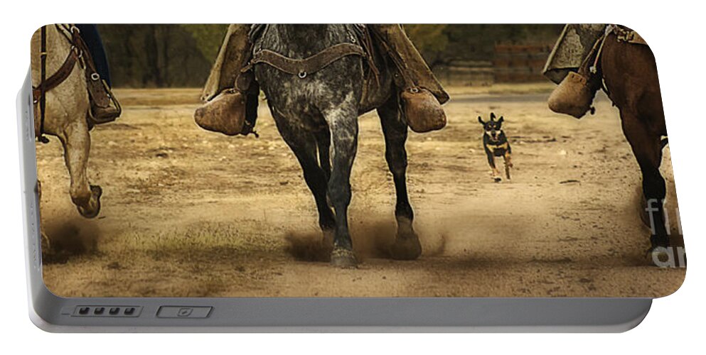 Running Portable Battery Charger featuring the photograph Canine Verses Equine by Priscilla Burgers