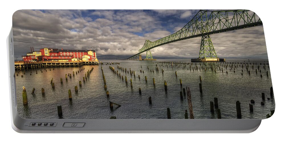 Astoria Portable Battery Charger featuring the photograph Cannery Pier Hotel and Astoria Bridge by Mark Kiver