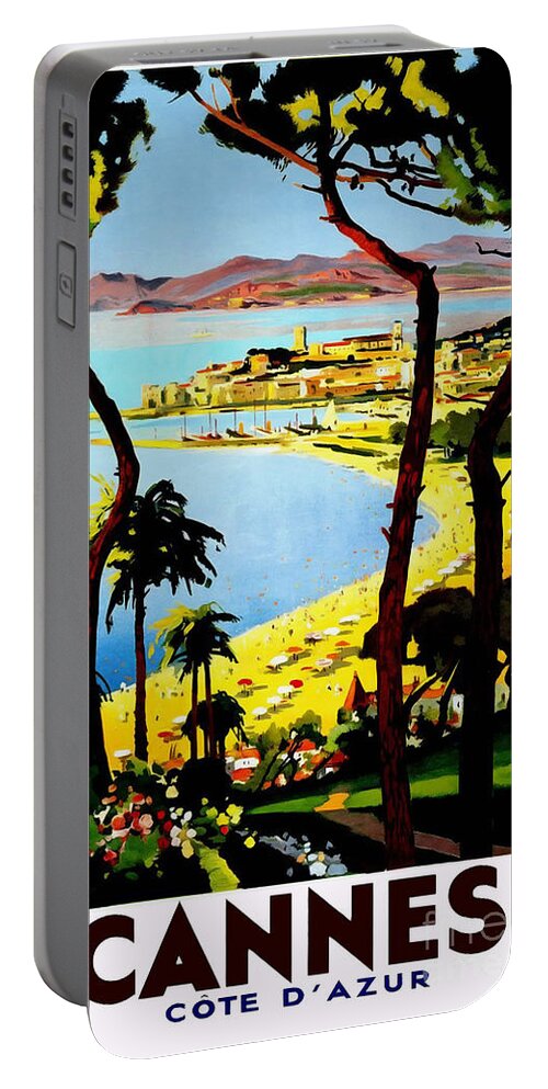 Cannes Portable Battery Charger featuring the photograph Cannes Vintage Travel Poster by Jon Neidert