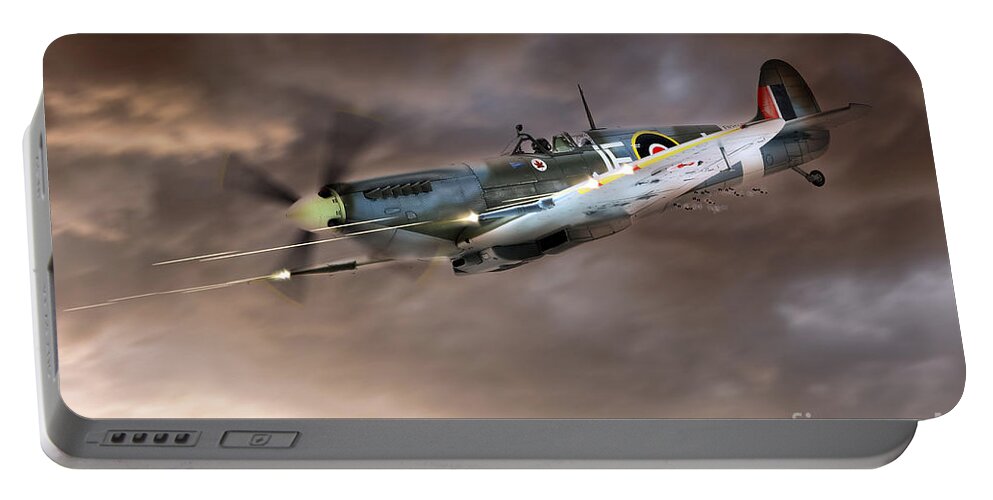 Supermarine Spitfire Portable Battery Charger featuring the digital art Cannons Blazing by Airpower Art
